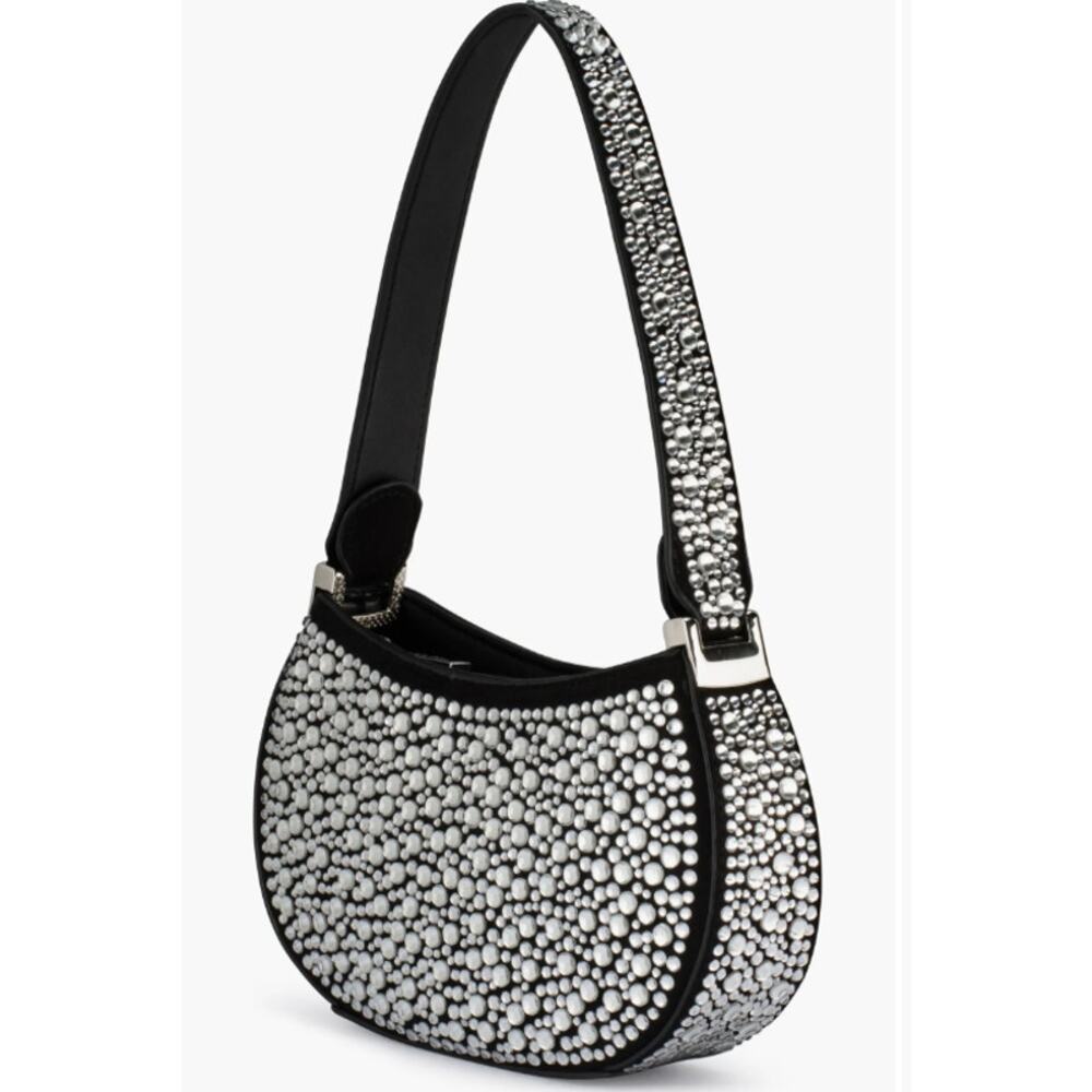 Olga Berg Revolve Black and Silver Rhinestone Crystal Shoulder Bag Mini Purse